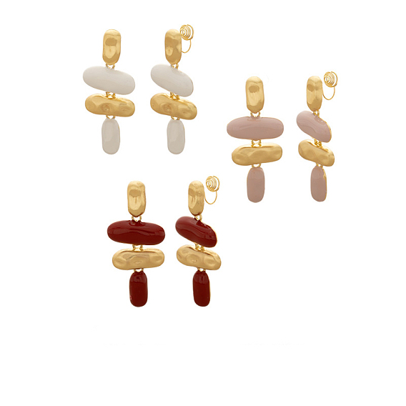 Клипсы из эмали и сплава, овальные, золотые