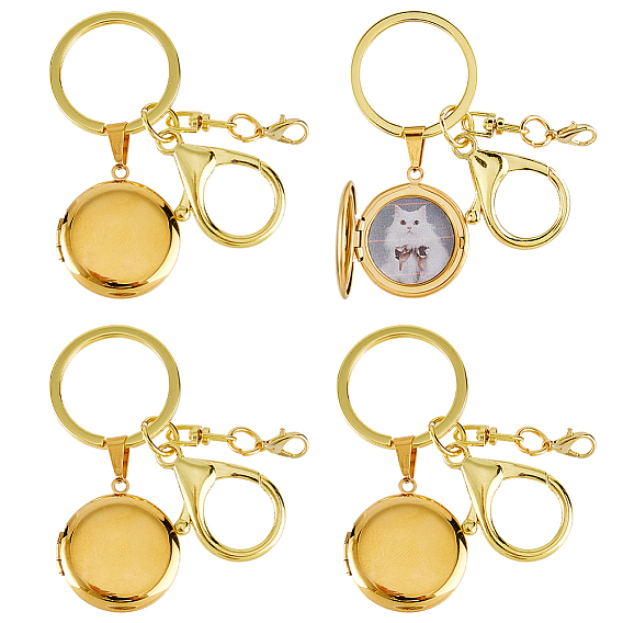 4Pcs 316 Stainless Steel Locket Pendant Decorations, with Alloy Lobster Claw Claps