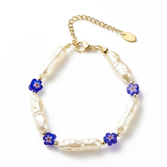 Armband aus ABS-Imitationsperlen und Millefiori-Glasperlen für Damen