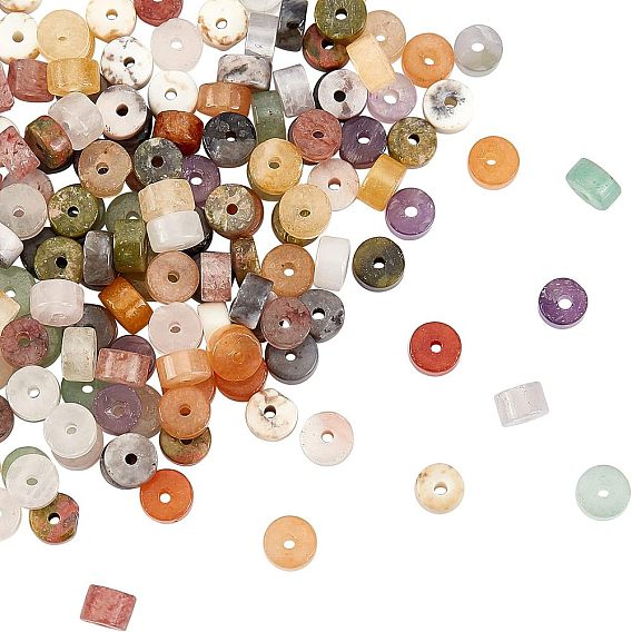160Pcs 10 Style Natural Mixed Gemstone Beads, Heishi Beads, Flat Round/Disc