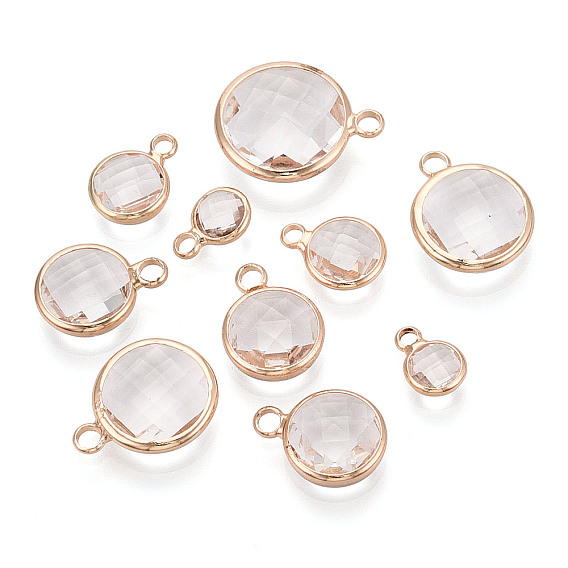 Латунь стекло кулоны, плоско-круглые, граненые