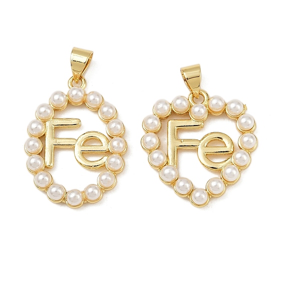 Подвески из латуни и искусственного жемчуга АБС, слово fe, без кадмия и без свинца, стойки покрытие, долговечный, реальный 18 k позолоченный