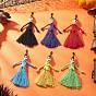 Halloween Cotton Threads Tassel & Synthetic Turquoise Skull Pendant Decorations, with Lobster Claw Clasps