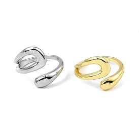 Rack Plating Brass Hollow Teardrop Open Cuff Rings, Long-Lasting Plated, Lead Free & Cadmium Free