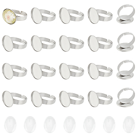 Набор для самостоятельного изготовления овального купольного кольца, включая регулируемые 201 кольца для пальцев из нержавеющей стали, Кабошоны из стекла