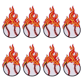 8Нашивки из полиэстера с компьютерной вышивкой в виде бейсбольных мячей с изображением огня, которые можно пришить или приклеить утюгом., аксессуары для костюма, аппликация
