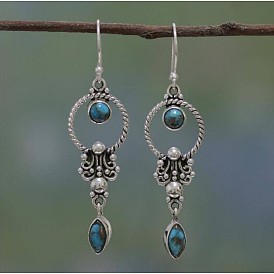 Retro Thai Silver Earrings Women Inlaid Turquoise Earrings Earrings