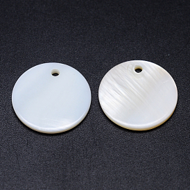 Pendentifs en nacre blanche naturelle, plat rond, 20x2mm, Trou: 2mm
