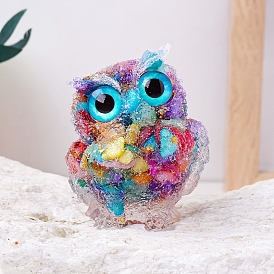 Resin Owl Display Decoration, with Shell Chips inside Statues for Home Office Decorations