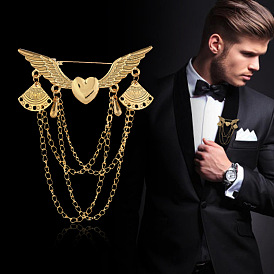 Fashionable Heart Angel Wings Chain Tassel Brooch Pin Jewelry