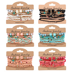 Bohemian Charm Bracelet Set with Romantic Beaded Handmade Elements (8pcs)