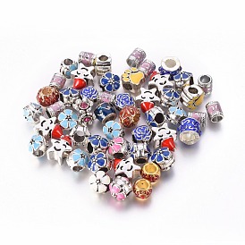 Alloy European Beads, Mixed Shapes, 4~15x5.5~15mm, Hole: 4~6.5mm