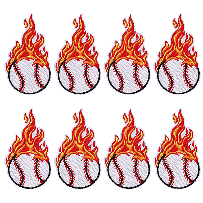 8Нашивки из полиэстера с компьютерной вышивкой в виде бейсбольных мячей с изображением огня, которые можно пришить или приклеить утюгом., аксессуары для костюма, аппликация