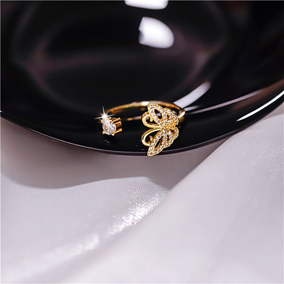 Регулируемые кольца манжеты из латуни с микропаве и кубическим цирконием, бабочка