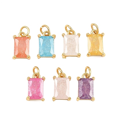 Подвески из латуни и стекла, прямоугольный шарм, реальный 18 k позолоченный, граненые