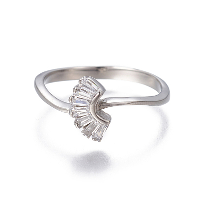 304 Stainless Steel Finger Rings, with Cubic Zirconia, Stainless Steel Color