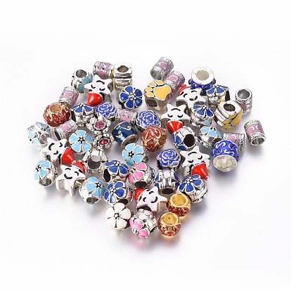 Alloy European Beads, Mixed Shapes, 4~15x5.5~15mm, Hole: 4~6.5mm