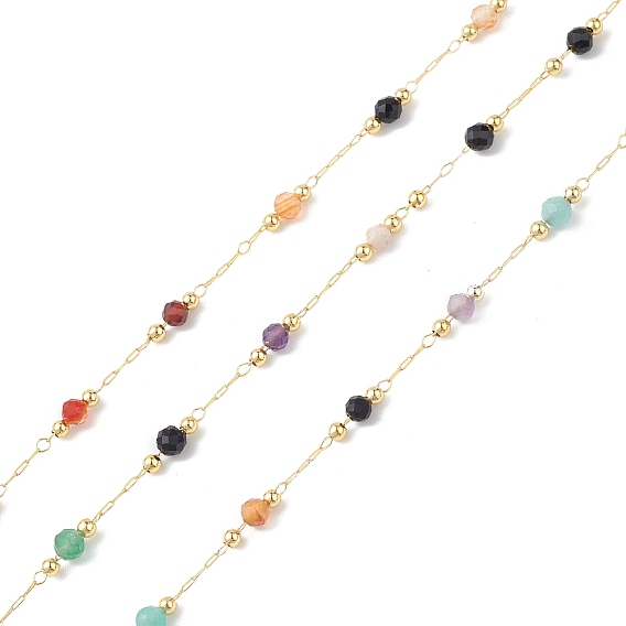 Латунные цепные цепи, с бусинами и катушкой из драгоценных камней, несварные