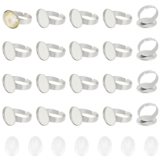 Набор для самостоятельного изготовления овального купольного кольца, включая регулируемые 201 кольца для пальцев из нержавеющей стали, Кабошоны из стекла
