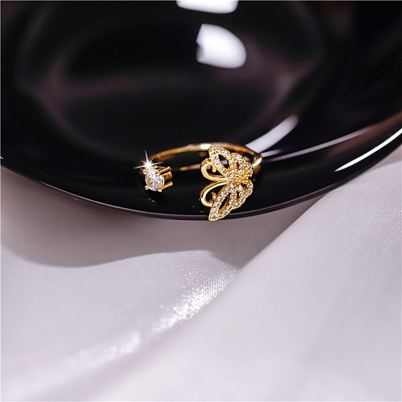 Регулируемые кольца манжеты из латуни с микропаве и кубическим цирконием, бабочка