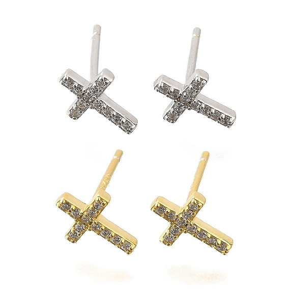 925 серьги-гвоздики из стерлингового серебра с прозрачным кубическим цирконием, крестик