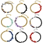 Natural & Synthetic Mixed Gemstone Chips Beaded Bracelet, with Stainless Steel Curb Chains