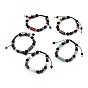 Natural & Synthetic Mixed Stone Braided Bead Bracelets, with Brass Cubic Zirconia Beads, Alloy Beads and Nylon Thread