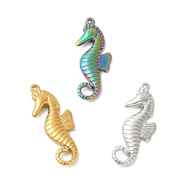 Ion Plating(IP) 304 Stainless Steel Pendants, Sea Horse Shape Charms