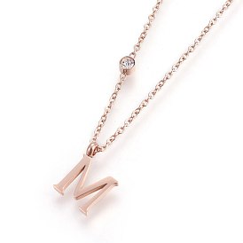 304 collares pendientes iniciales de acero inoxidable, con diamantes de imitación de cristal, carta, cristal, oro rosa