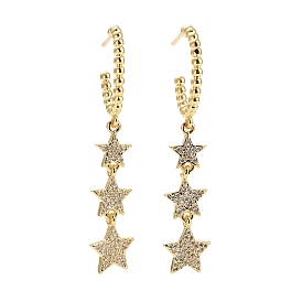 C-Shape with Stars Cubic Zirconia Dangle Stud Earrings, Real 18K Gold Plated Brass Long Drop Half Hoop Earrings for Women, Lead Free & Cadmium Free
