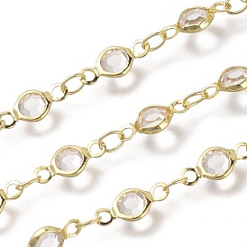 Handmade Glass Link Chains, Soldered, with Brass Findings, with Spool, Long-Lasting Plated, Flat Round