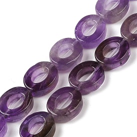 Natural Amethyst Beads Strands, Hollow Flat Oval, Number Zero Beads