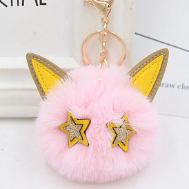 Adorable Bunny Keychain with Starry Eyes and Fluffy Ears - Cute Plush Toy for Car or Bag