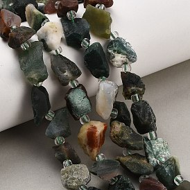 Raw Rough Natural Indian Agate Beads Strands, Nuggets, with Seed Beads