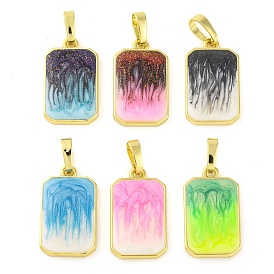 Brass Enamel Pendants, with Glitter, Long-Lasting Plated, Real 18K Gold Plated, Rectangle Charm