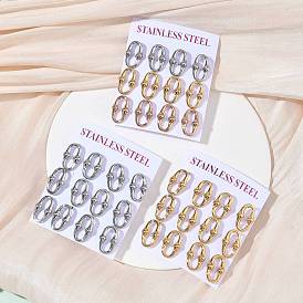 6 пары 304 серьги-гвоздики из нержавеющей стали, овальные