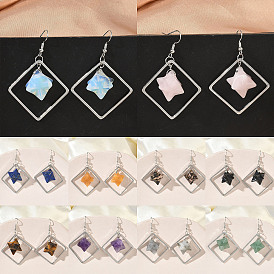 Латунные серьги-подвески в форме ромба, с природных драгоценных камней, долговечный, платина