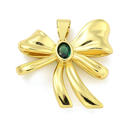 Golden Brass Pendants, with Glass, Bowknot