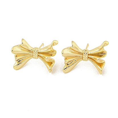 Bowknot Rack Plated Brass Stud Earrings for Women, Lead Free & Cadmium Free, Long-Lasting Plated