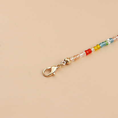 Bohemian Rainbow Transparent Beaded Necklace with Pearl Flower Pendant
