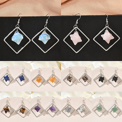 Латунные серьги-подвески в форме ромба, с природных драгоценных камней, долговечный, платина