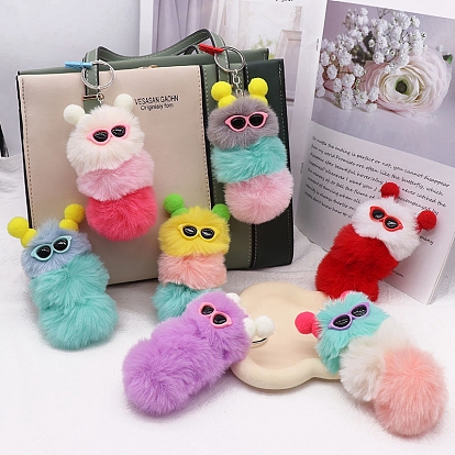 Cute Imitate Rex Rabbit Fur Ball Keychain, with Metal Clasp, for Bag Car Key Decoration
