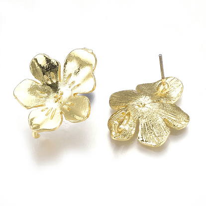 Alloy Stud Earring Findings, with Loop, Steel Pins, Flower
