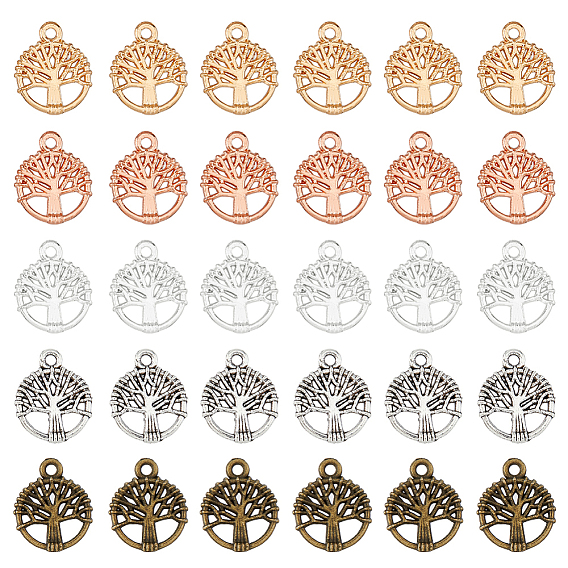 300 шт 5 цвета подвески из сплава, плоская круглая с подвеской дерево жизни