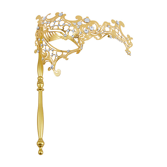 Iron Filigree Masquerade Mask with Handle, Half Face Mask for Halloween Costume Party