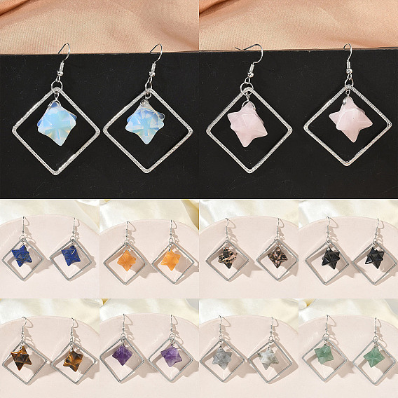 Латунные серьги-подвески в форме ромба, с природных драгоценных камней, долговечный, платина