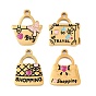 304 Stainless Steel with Enamel Pendants, Ion Plating(IP), Bags Charms, Golden