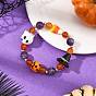 Handmade Lampworrk Ghost Pumpkin and Round Natural Amethyst & Red Agate Beaded Stretch Bracelets for Women