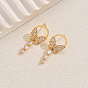 Элегантные серьги-гвоздики с подвесками в виде бабочек из латуни с прозрачными кубическими цирконами