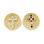 Латунные микро проложить кубического циркония подвески, без кадмия и без свинца, круглые с крестом, реальный 16 k позолоченный